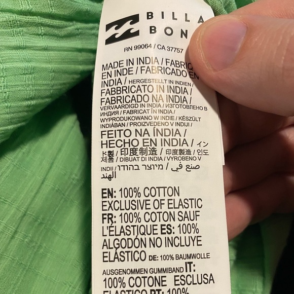 NWT Billabong Lite Green Dress with Puff Sleeves Size Small - Picture 10 of 10